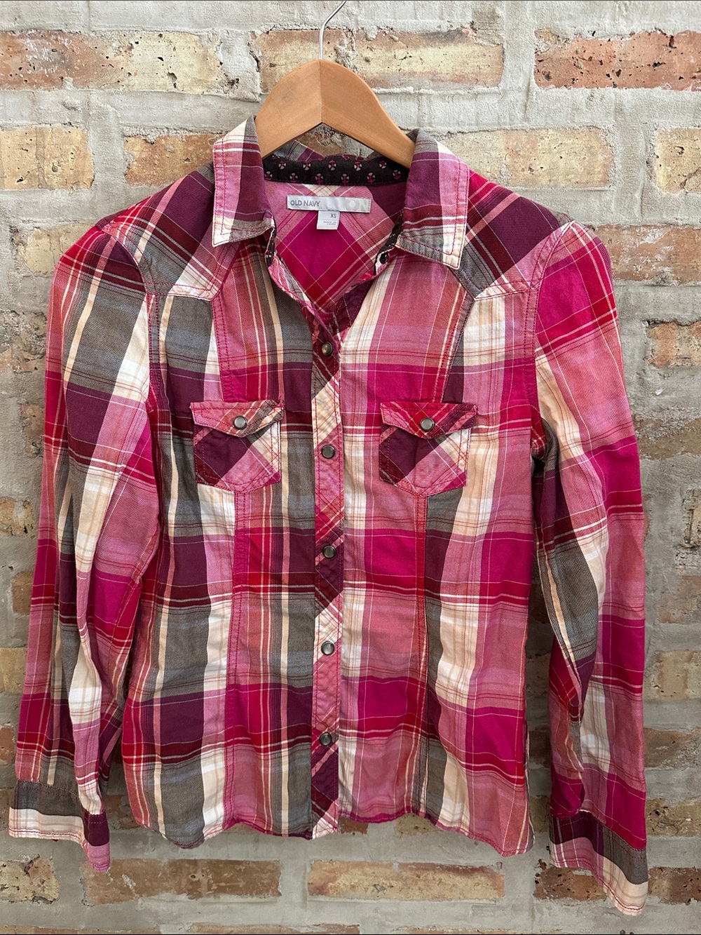Old Navy Pink Plaid Button-Up Shirt